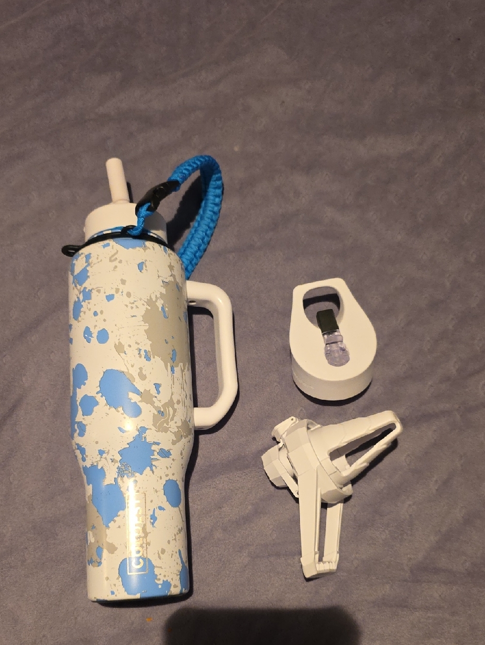 Blue and White Splash Travel Water Bottle with Handle